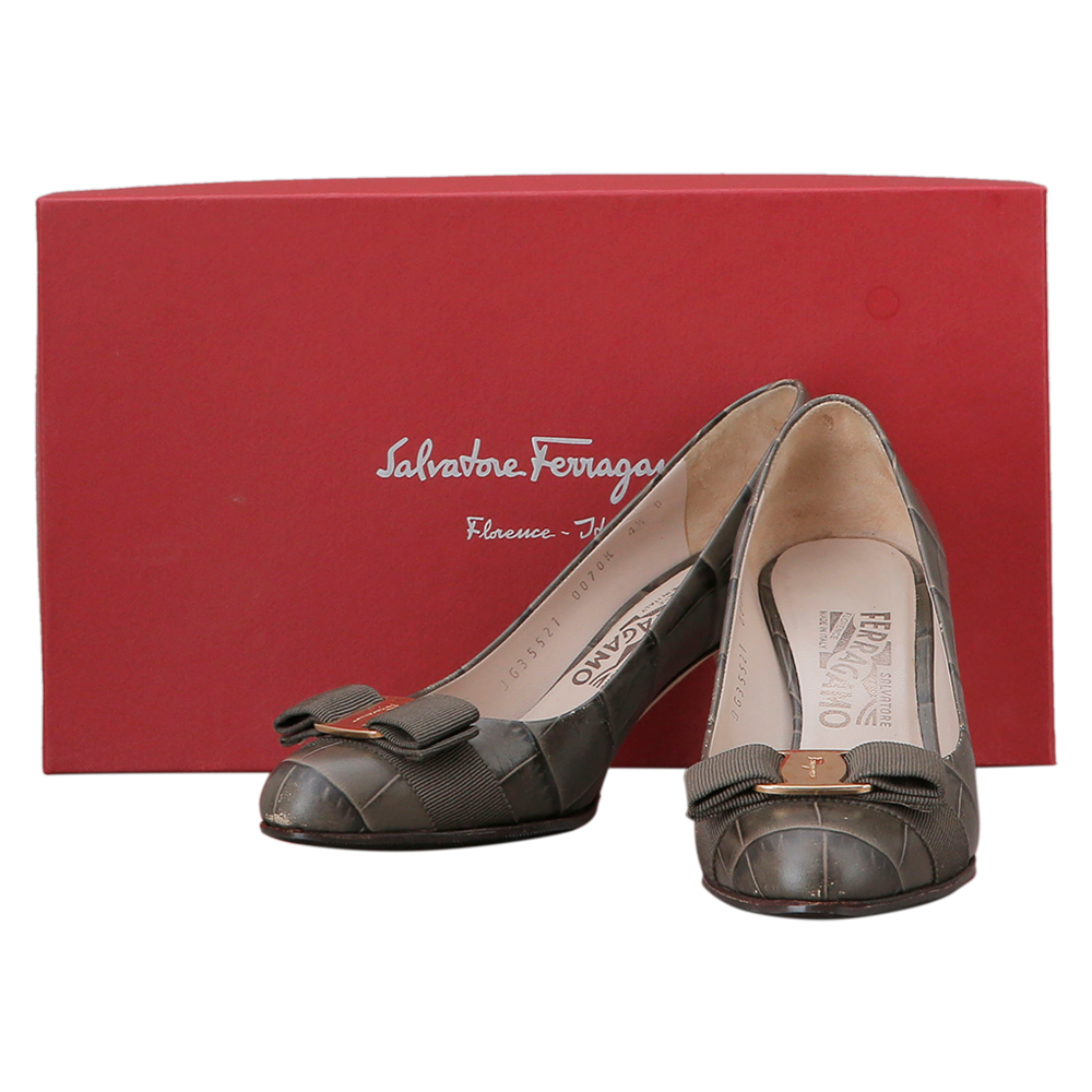 FERRAGAMO(USED)페레가모 바라리본 엘리게이터 스킨 펌프스
