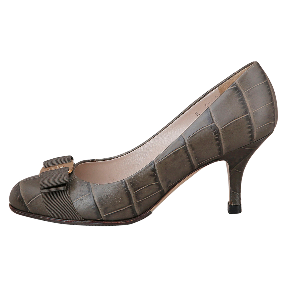 FERRAGAMO(USED)페레가모 바라리본 엘리게이터 스킨 펌프스