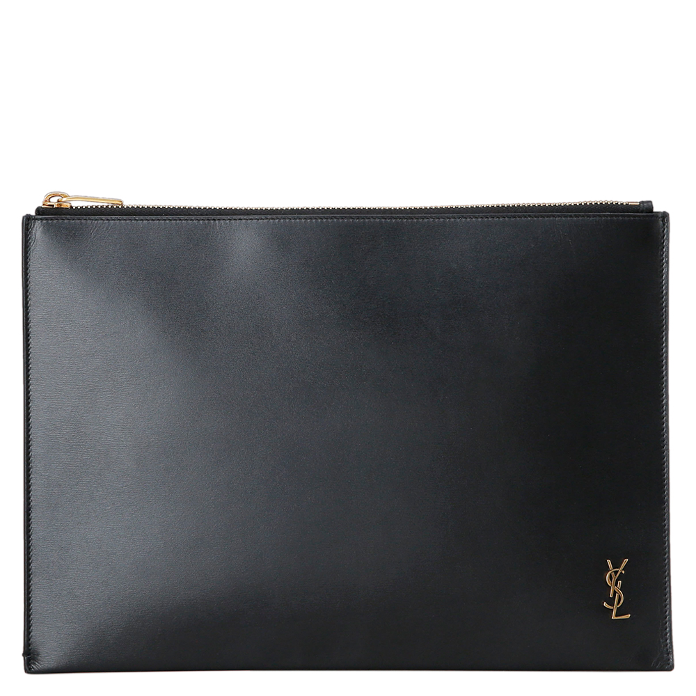 Yves Saint Laurent(USED)생로랑 로고 블랙 레더 클러치
