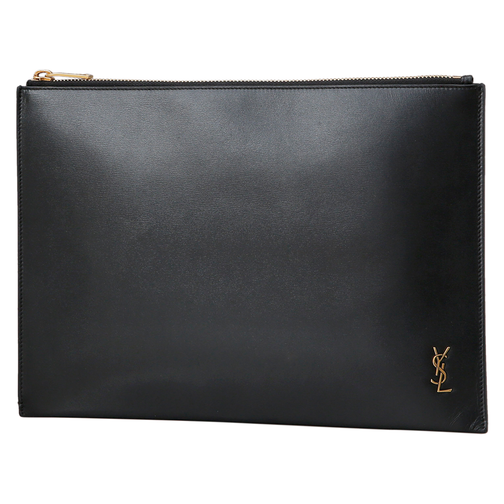 Yves Saint Laurent(USED)생로랑 로고 블랙 레더 클러치
