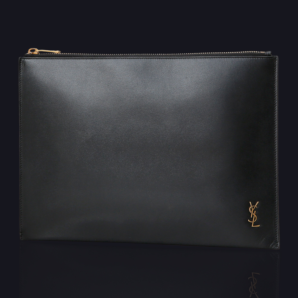 Yves Saint Laurent(USED)생로랑 로고 블랙 레더 클러치