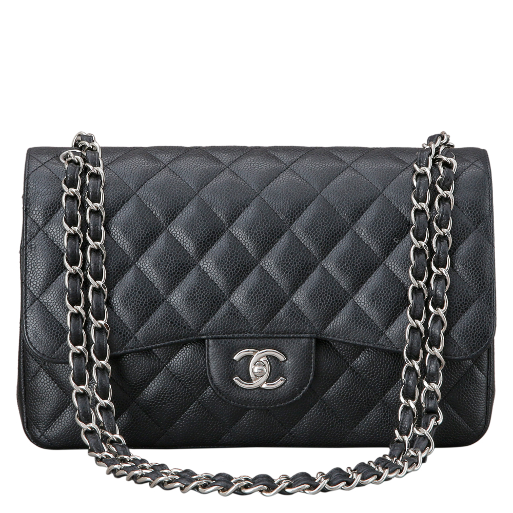 CHANEL(USED)샤넬 클래식 캐비어 점보 블랙 은장