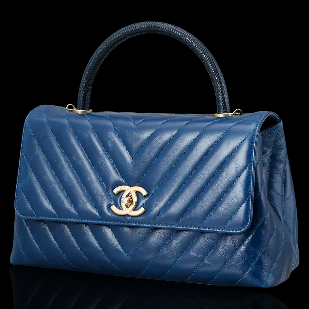 CHANEL(USED)샤넬 리자드 코코핸들 블루