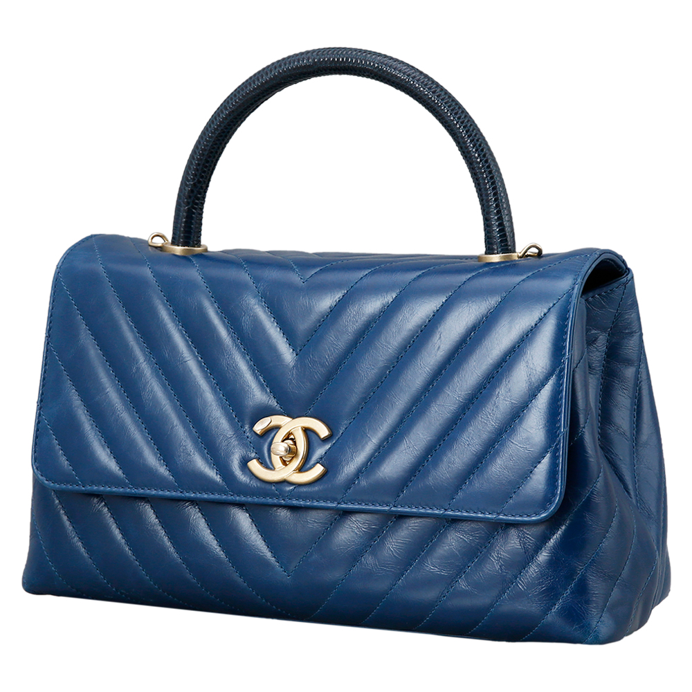 CHANEL(USED)샤넬 리자드 코코핸들 블루