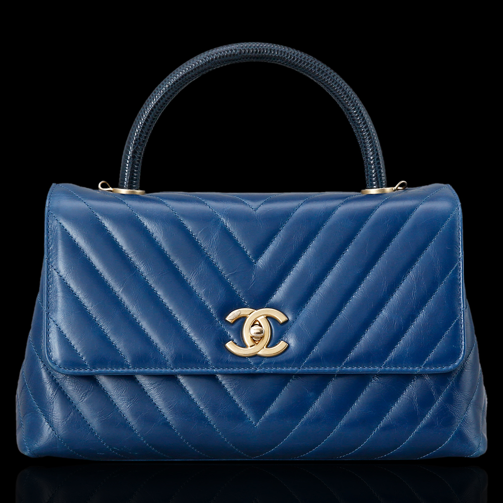 CHANEL(USED)샤넬 리자드 코코핸들 블루