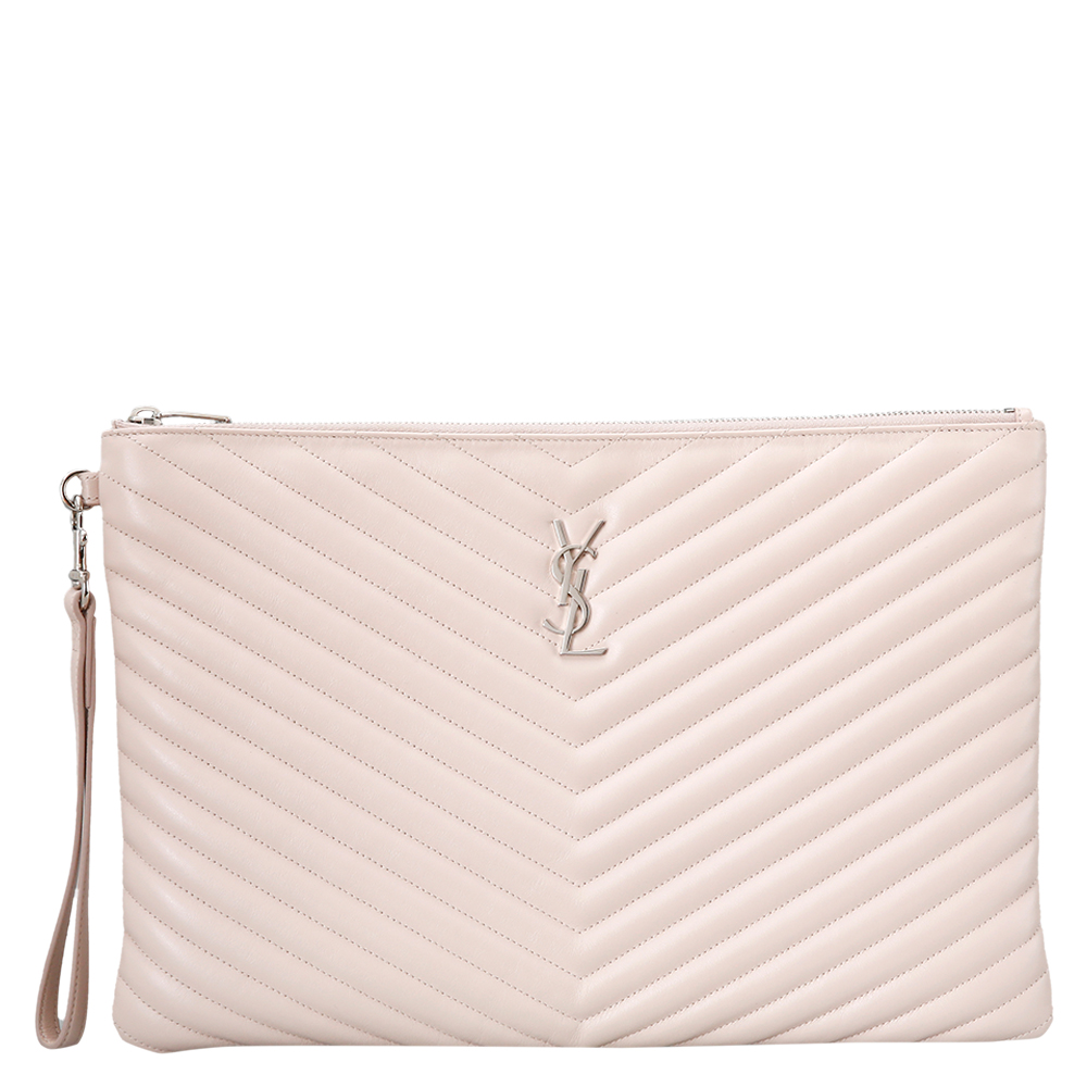 Yves Saint Laurent(USED)생로랑 모노그램 쉐브론 클러치 핑크