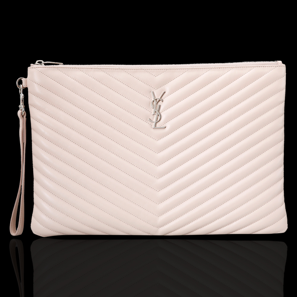 Yves Saint Laurent(USED)생로랑 모노그램 쉐브론 클러치 핑크