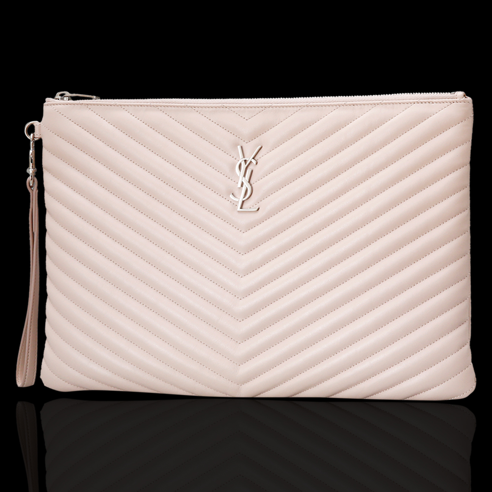 Yves Saint Laurent(USED)생로랑 모노그램 쉐브론 클러치 핑크