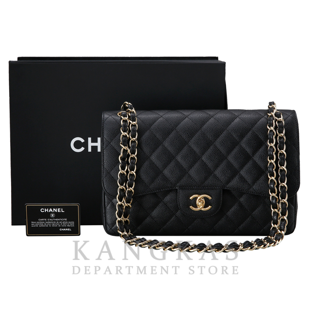 CHANEL(USED)샤넬 클래식 캐비어 점보 블랙 금장