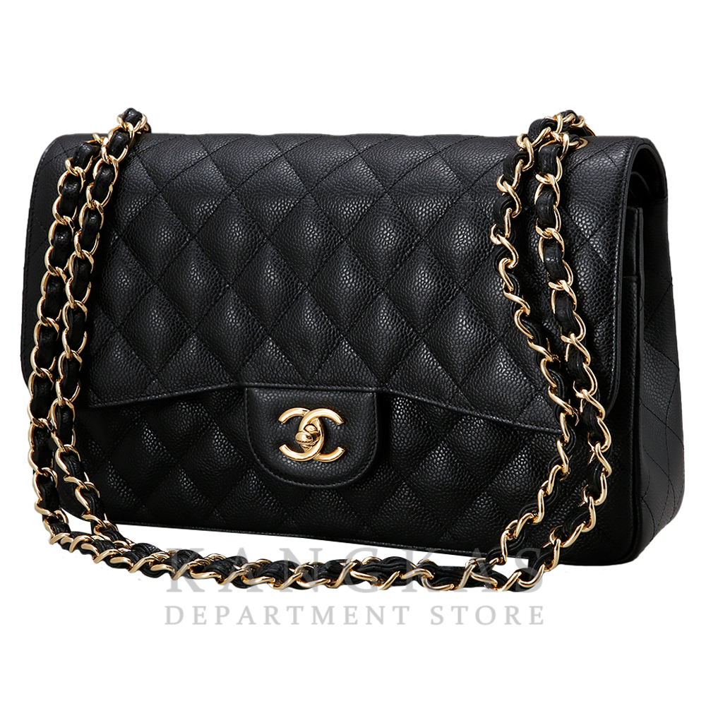CHANEL(USED)샤넬 클래식 캐비어 점보 블랙 금장