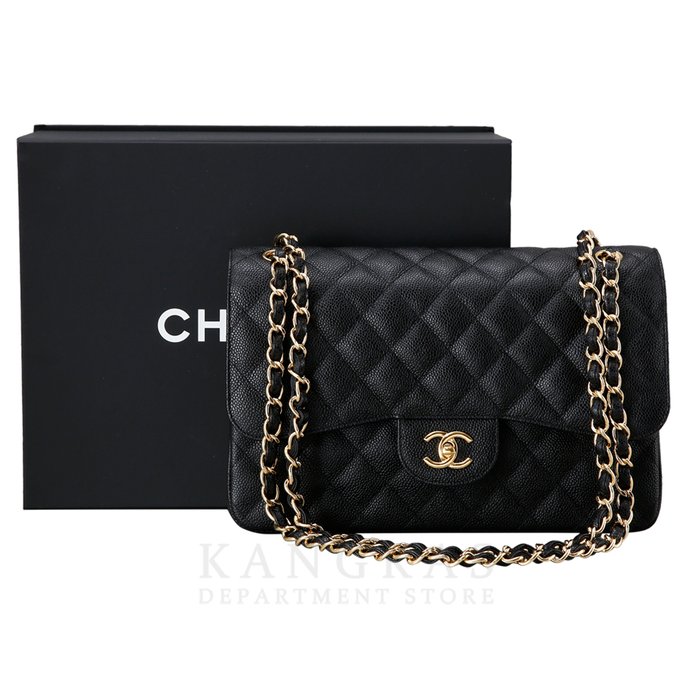 CHANEL(USED)샤넬 클래식 캐비어 점보 블랙 금장