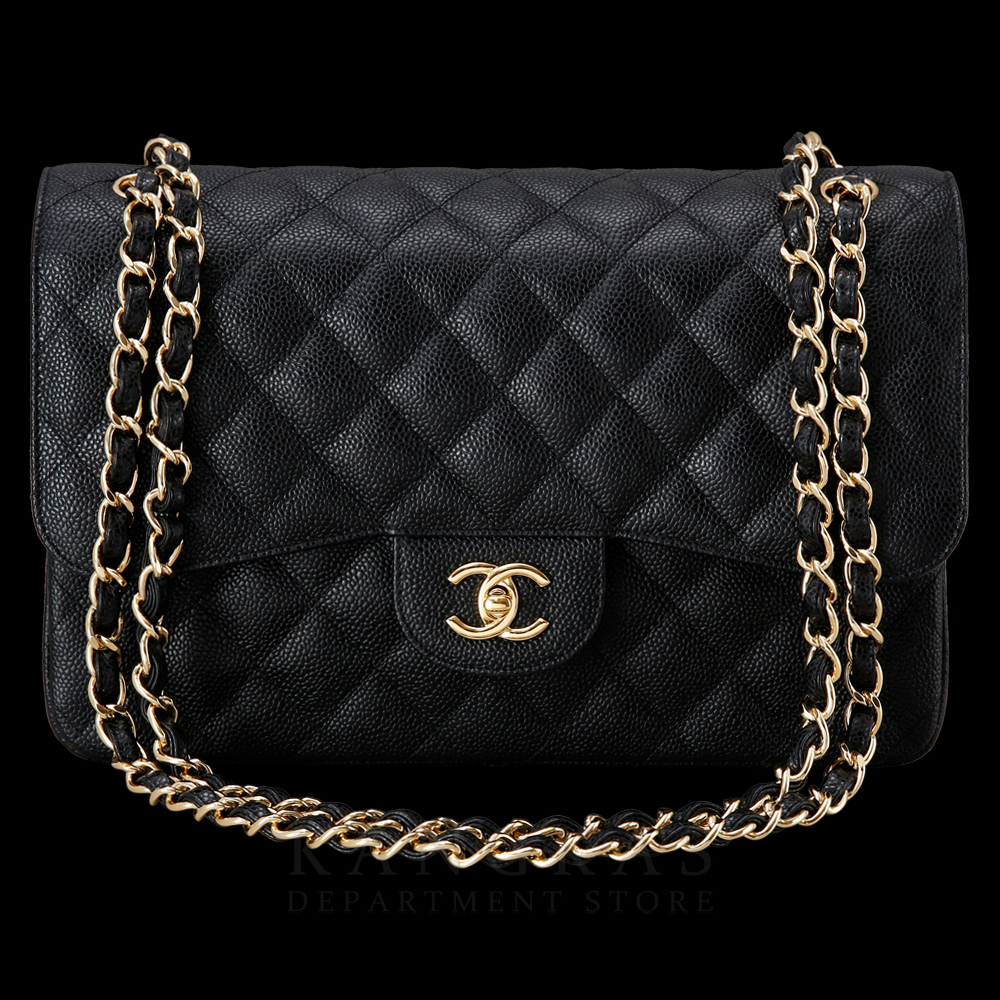 CHANEL(USED)샤넬 클래식 캐비어 점보 블랙 금장