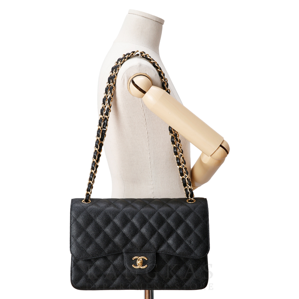 CHANEL(USED)샤넬 클래식 캐비어 점보 블랙 금장