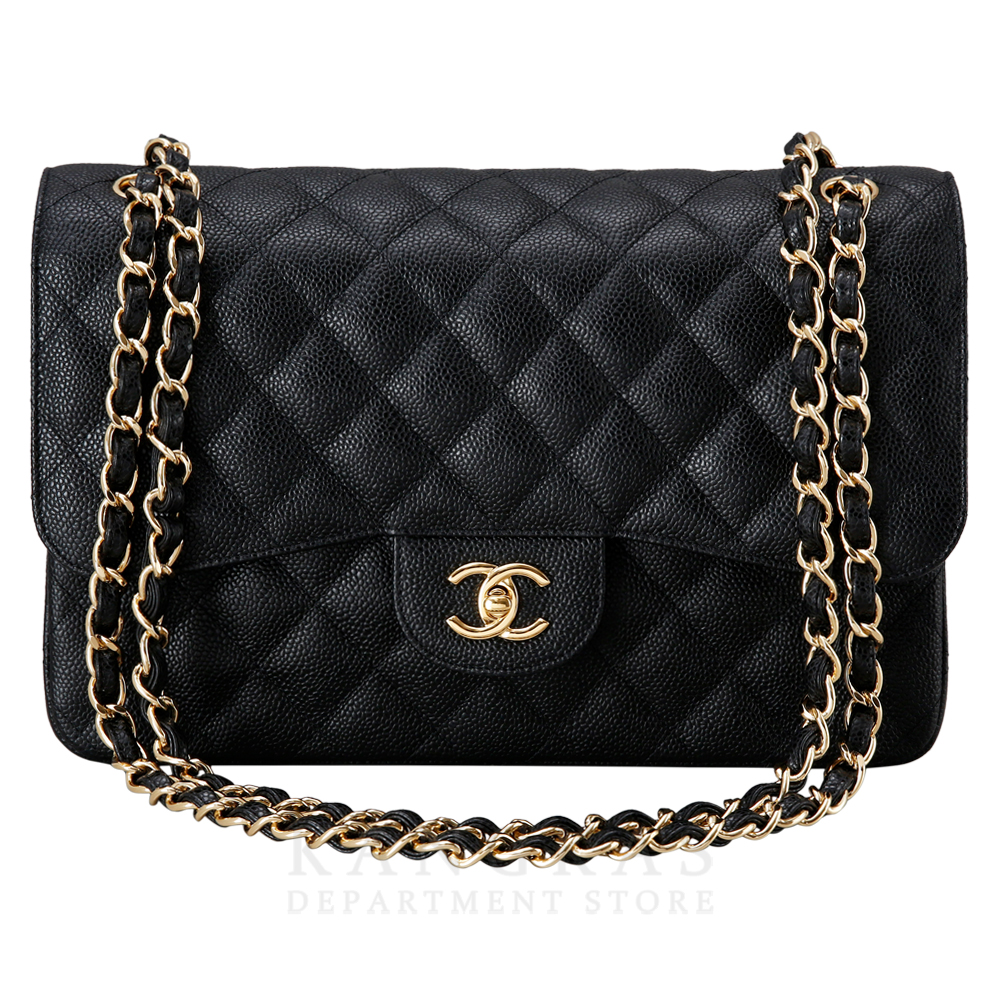CHANEL(USED)샤넬 클래식 캐비어 점보 블랙 금장