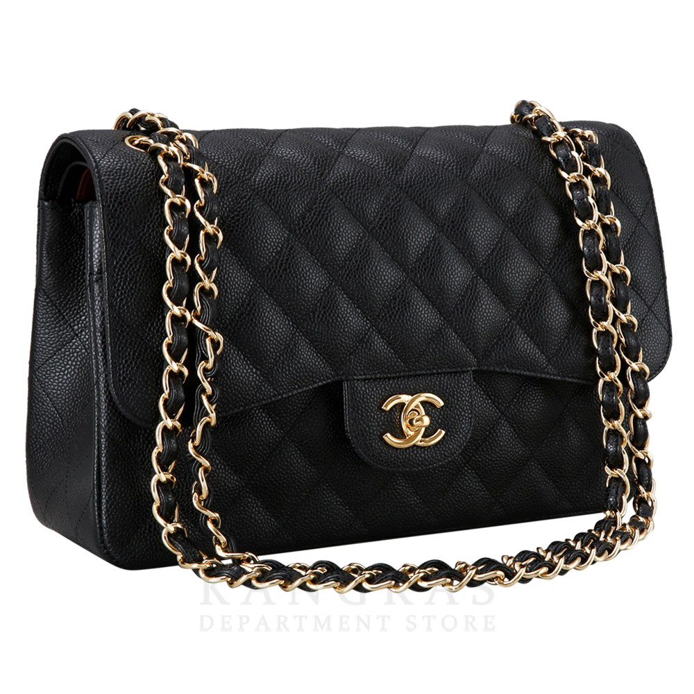 CHANEL(USED)샤넬 클래식 캐비어 점보 블랙 금장