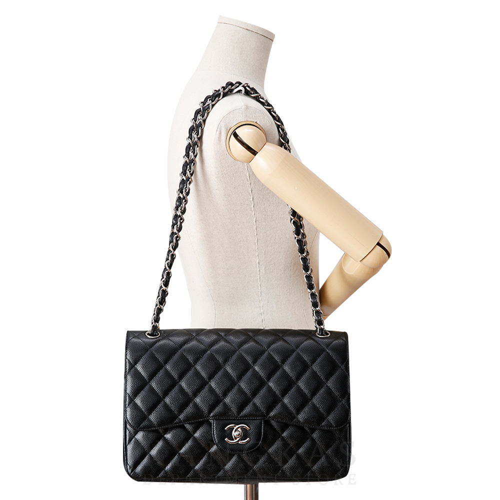 CHANEL(USED)샤넬 클래식 캐비어 점보 블랙 은장